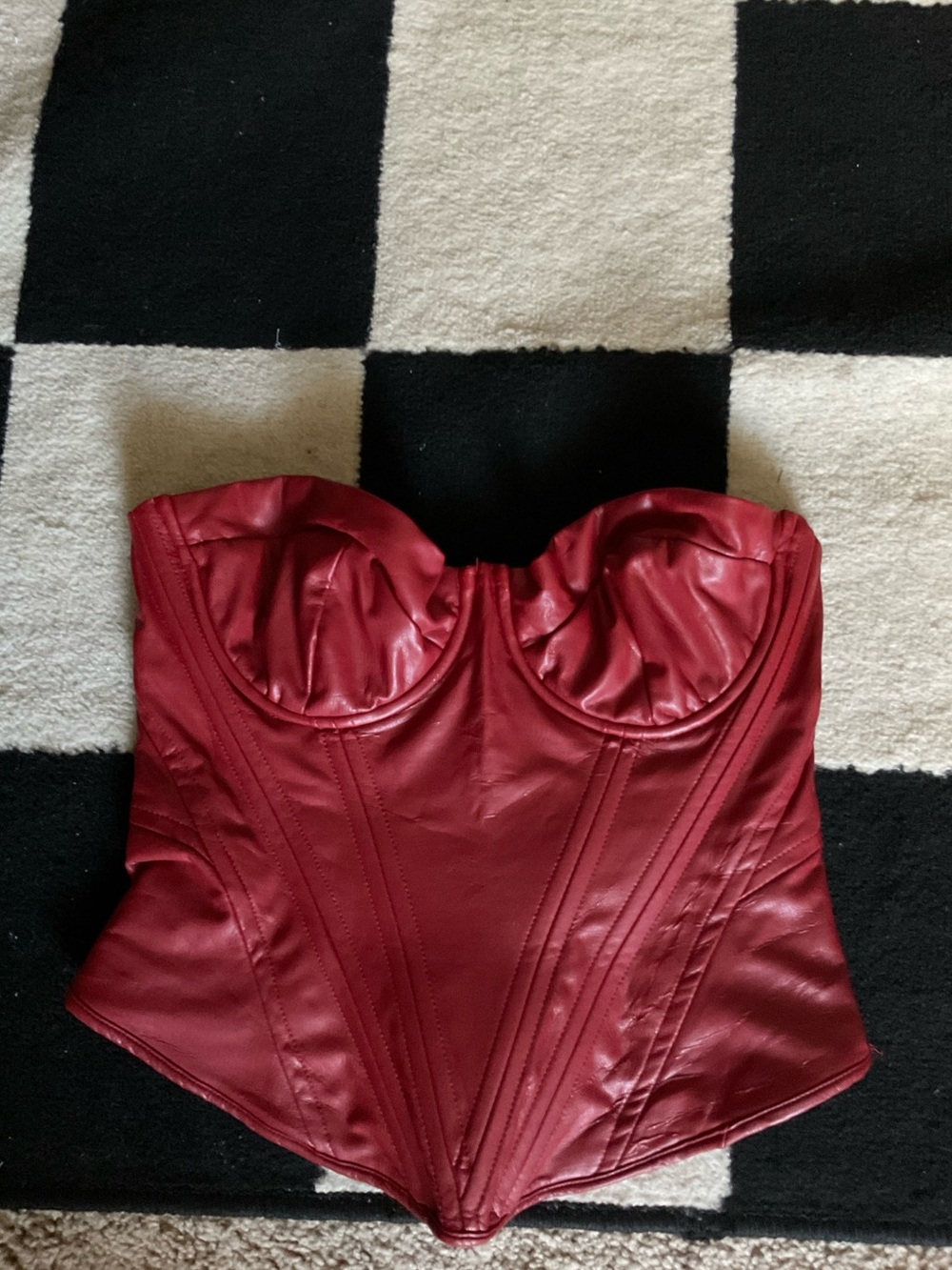 Red Strapless Faux Leather Bustier Corset Top